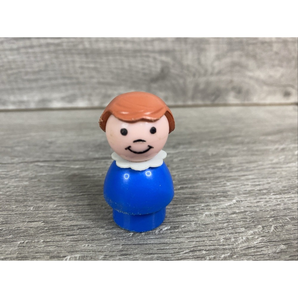 FISHER PRICE LITTLE PEOPLE BLUE DRESS GIRL BROWN HAIR VINTAGE